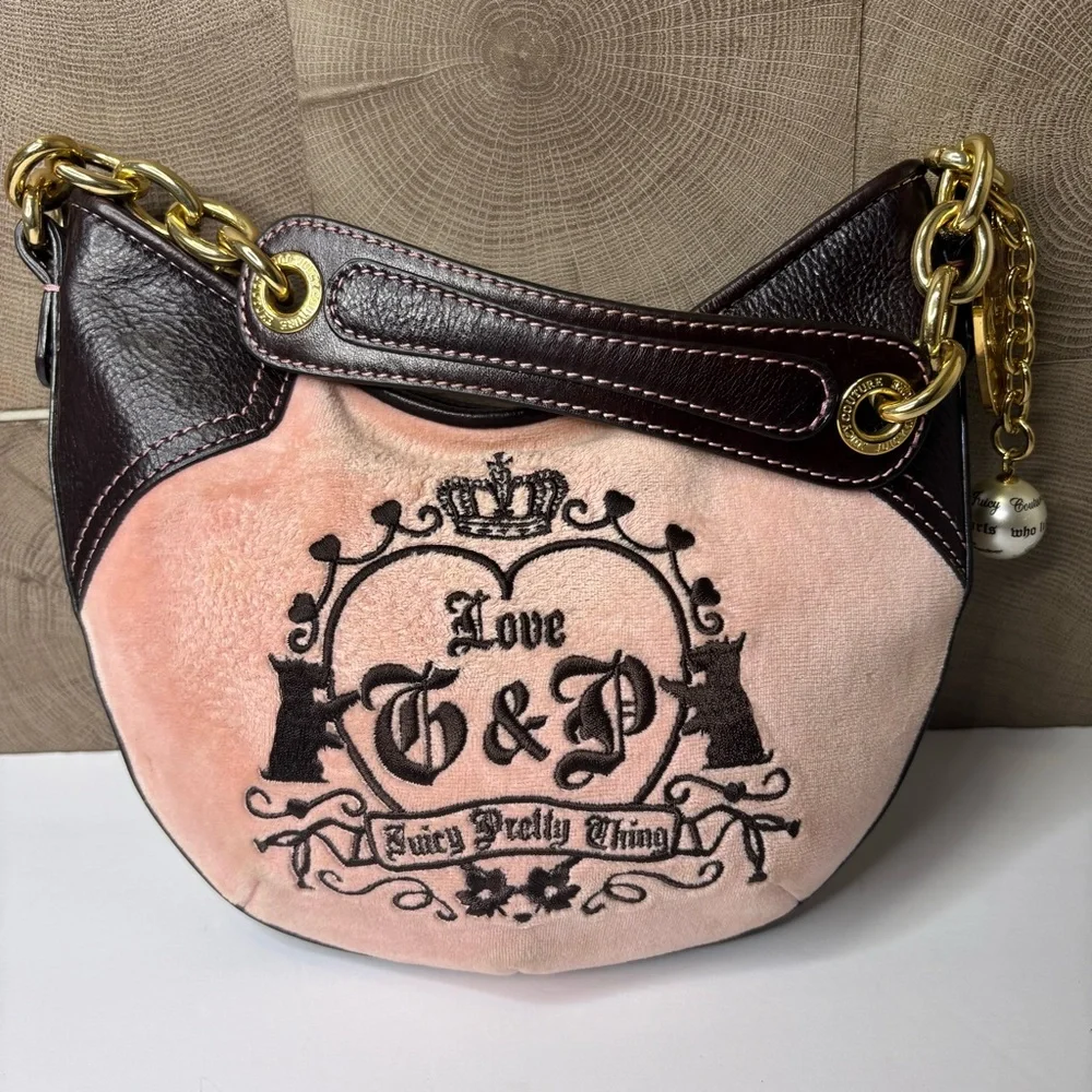 Juicy Couture Y2K Velour "Juicy Pretty Thing" Shoulder Bag, Pink & Brown - Picture 8 of 10